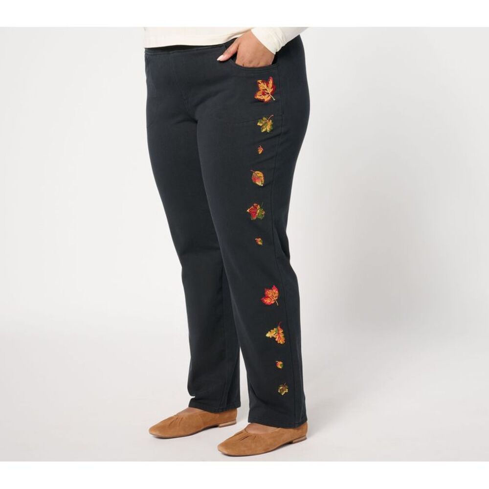 Wacoal Women's Pants Sz L DreamJeannes Hello Autumn Embroidery Pant Black
